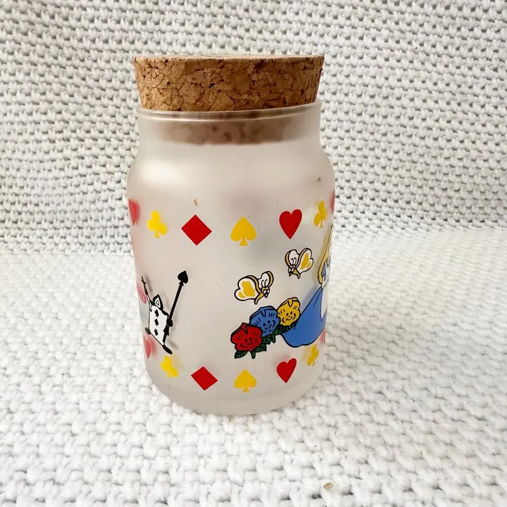 Disney Tokyo Vintage Alice in Wonderland Frosted Glass Cork Top Candy Jar Holder - Picture 2 of 8